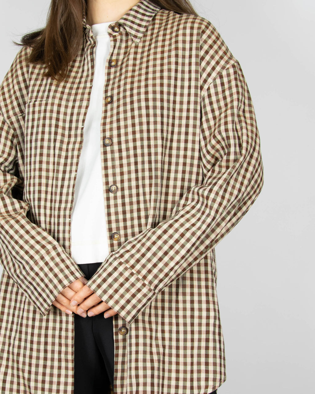 Brown and beige checked viscose shirt by Holzweiler