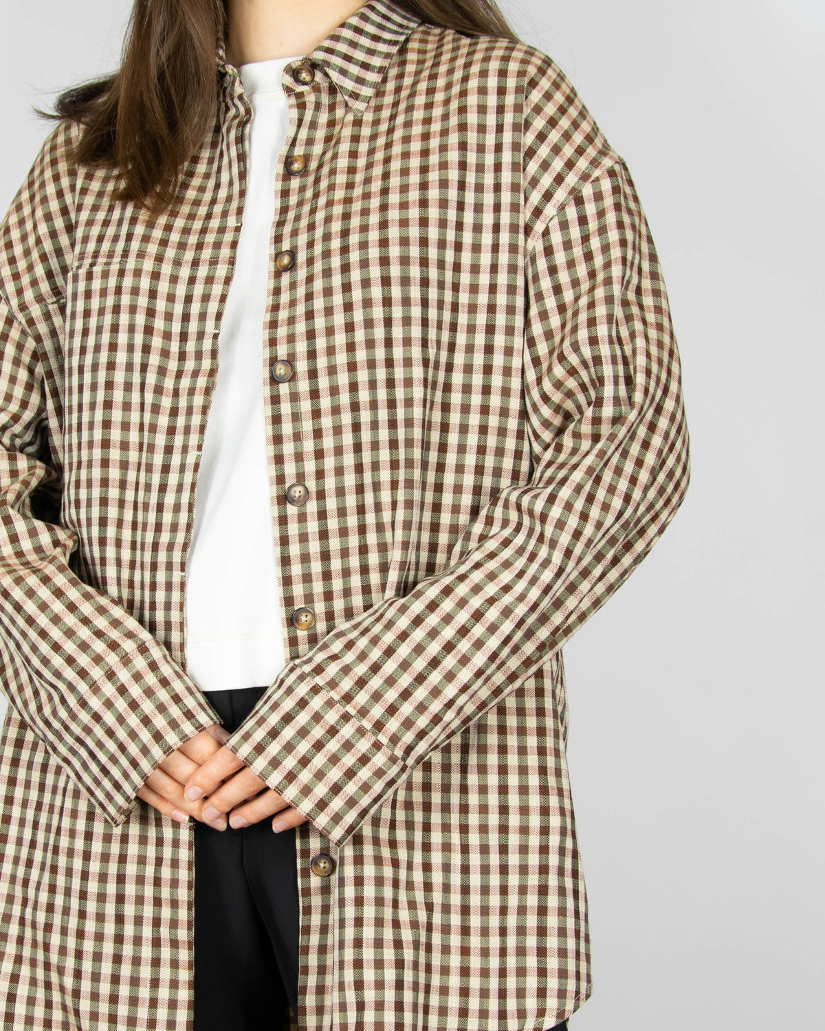 Brown and beige checked viscose shirt by Holzweiler