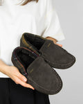 Brown suede slippers by Barbour
