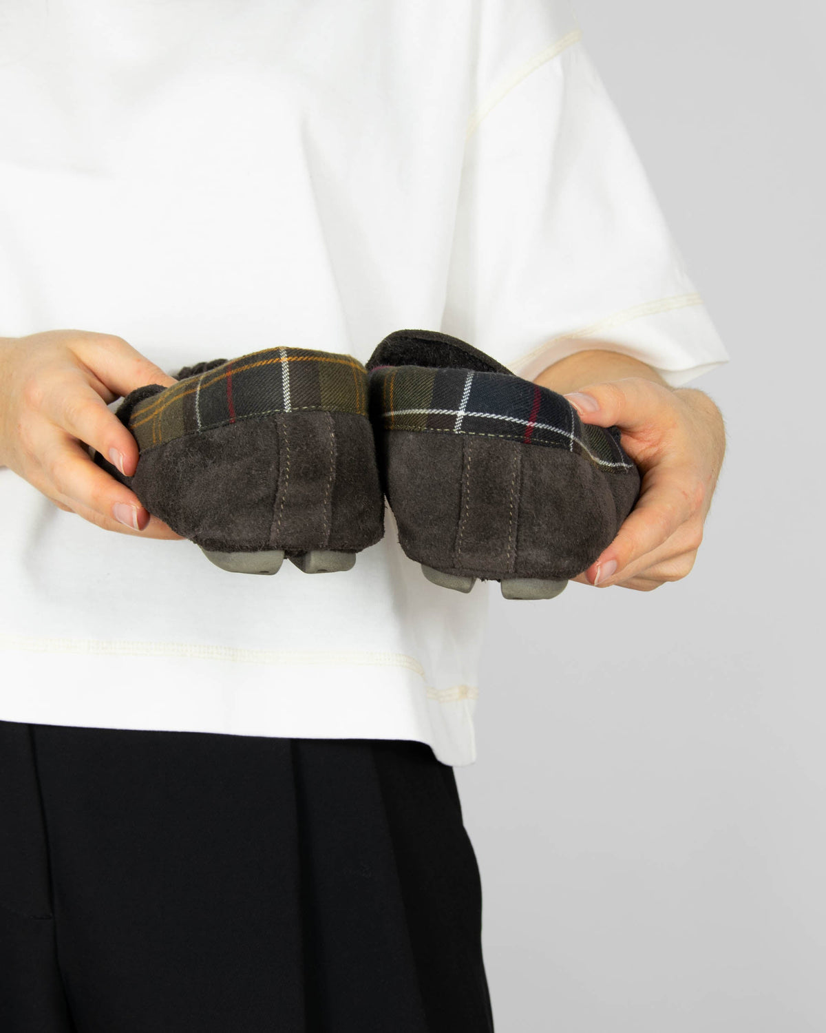 Brown suede slippers by Barbour