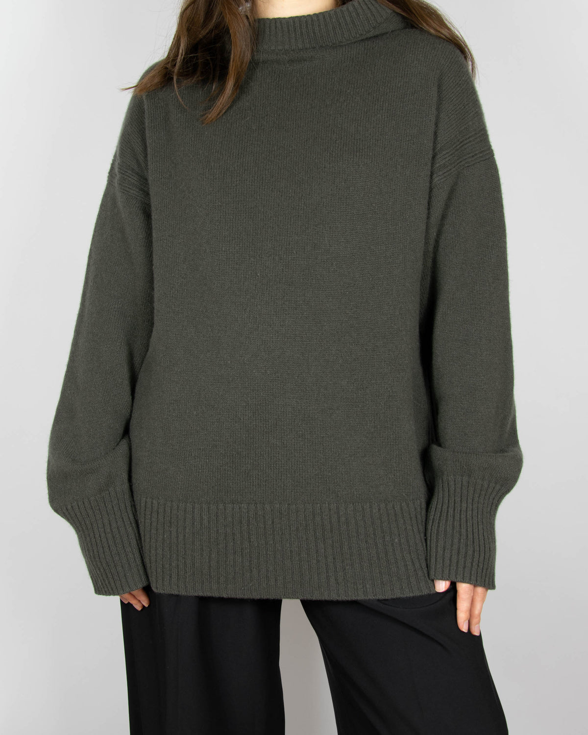 Brown and green cashmere hooded sweater by COS