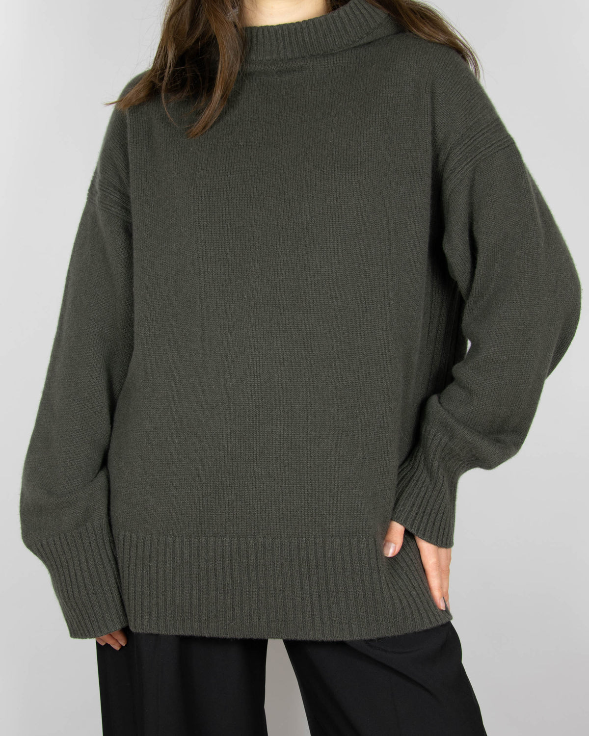 Brown and green cashmere hooded sweater by COS