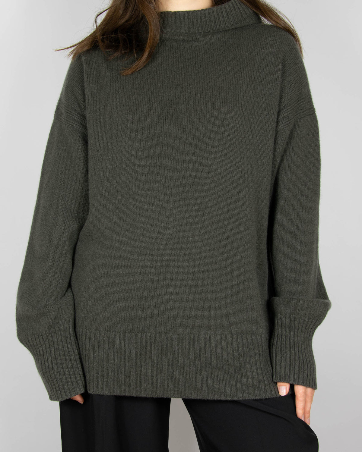 Brown and green cashmere hooded sweater by COS