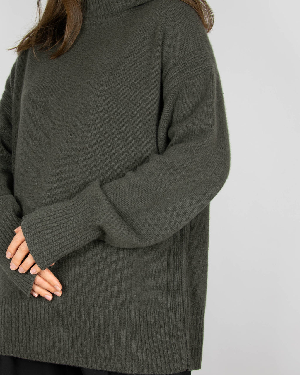 Brown and green cashmere hooded sweater by COS