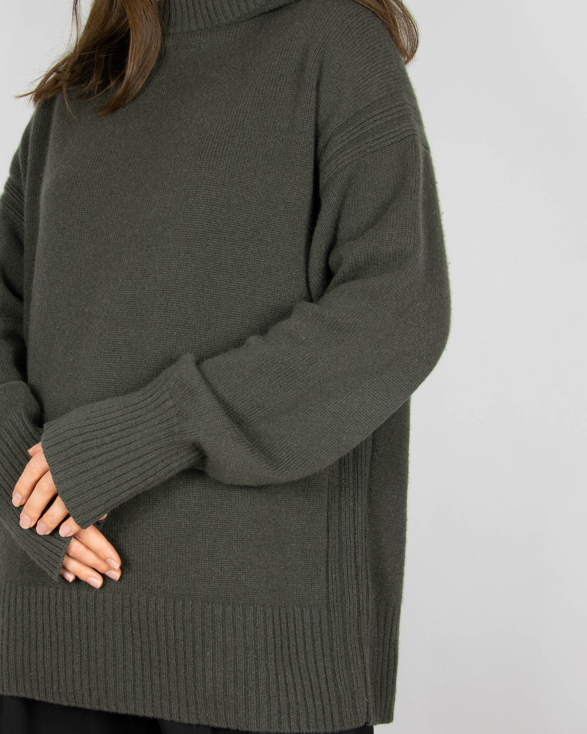 Brown and green cashmere hooded sweater by COS
