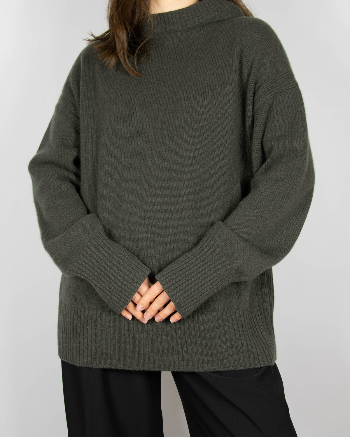 Brown and green cashmere hooded sweater by COS