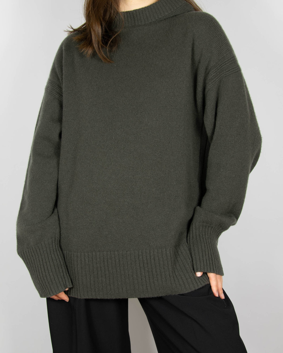 Brown and green cashmere hooded sweater by COS