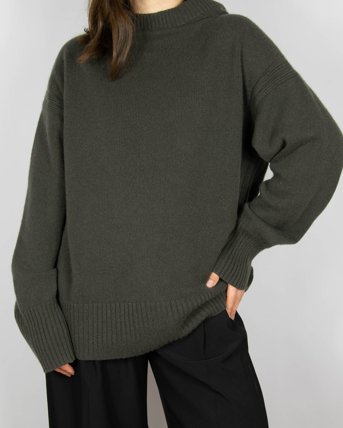 Brown and green cashmere hooded sweater by COS
