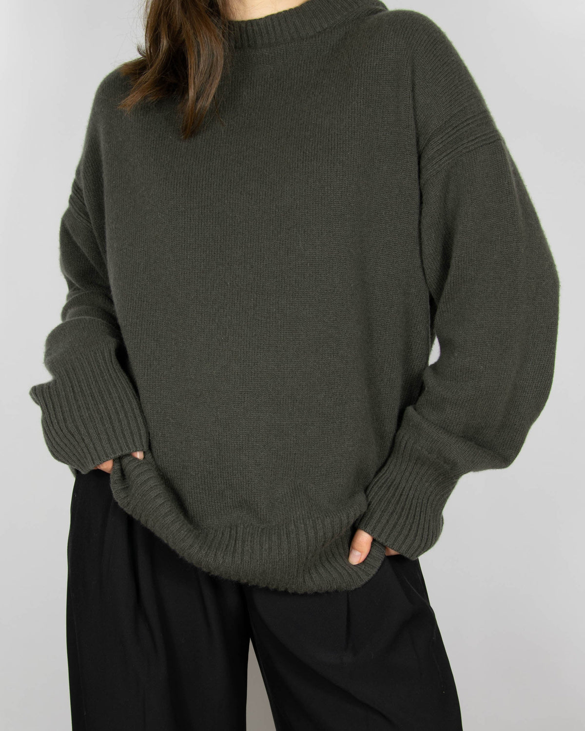 Brown and green cashmere hooded sweater by COS