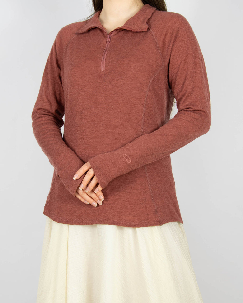 Brick red merino wool and Tencel thermal top by Scandinavian brand Pierre Robert