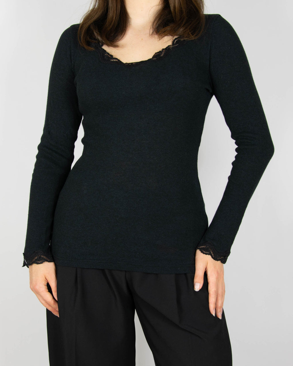 Dark charcoal grey wool and silk top by Danish brand CHANGE