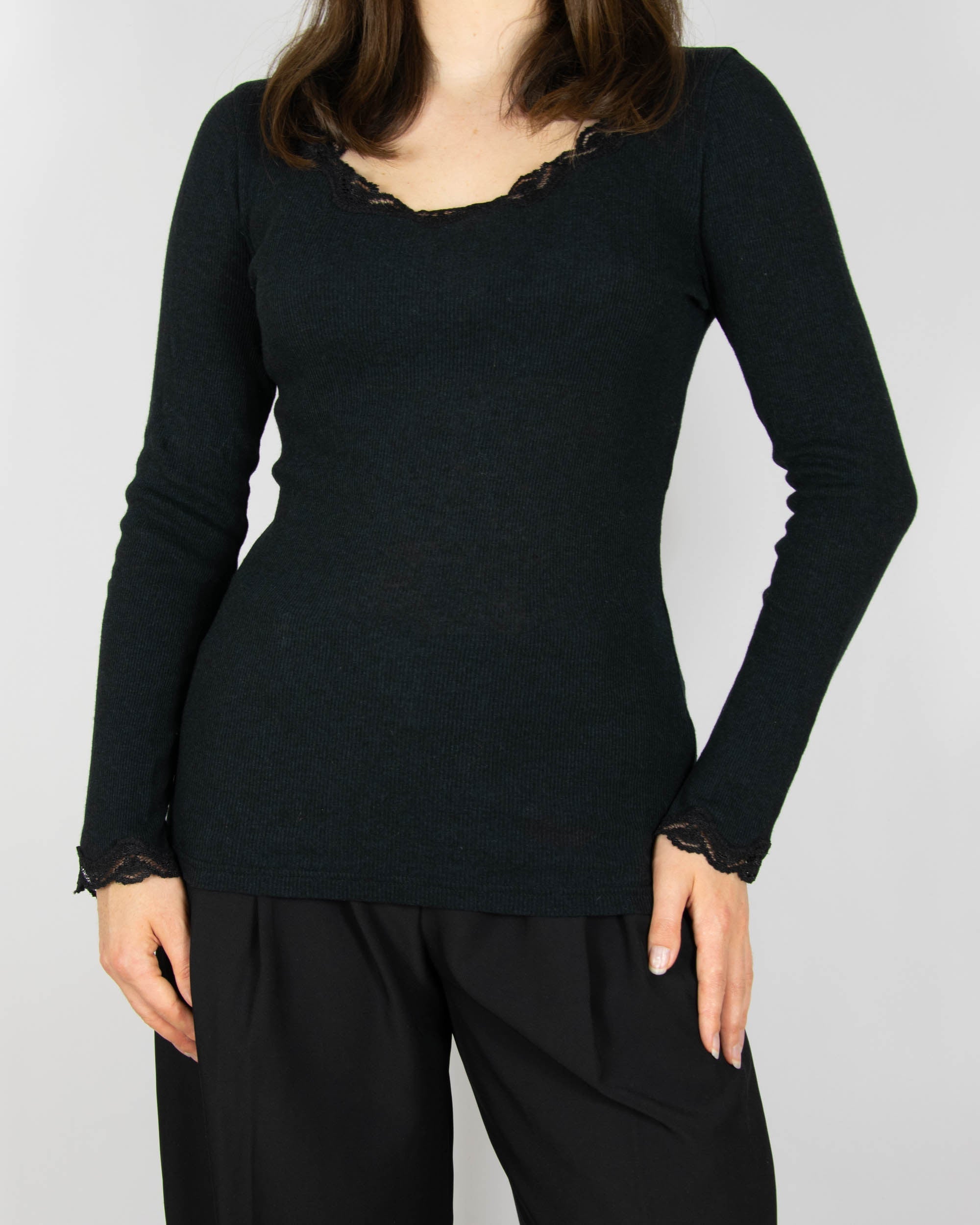 Dark charcoal grey wool and silk top by Danish brand CHANGE