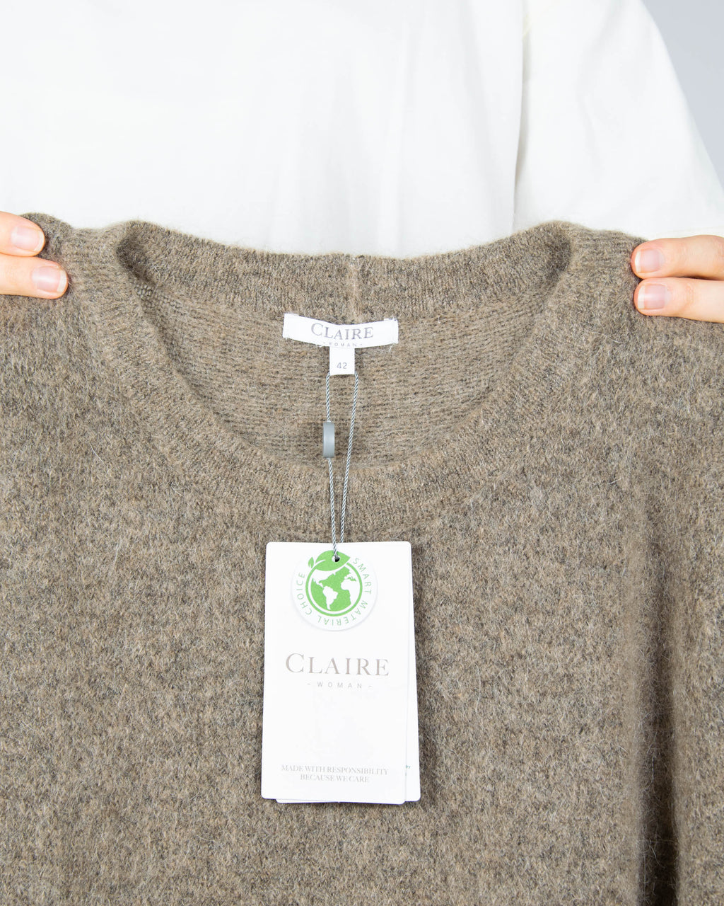 Beige and olive mohair and wool dress by Claire