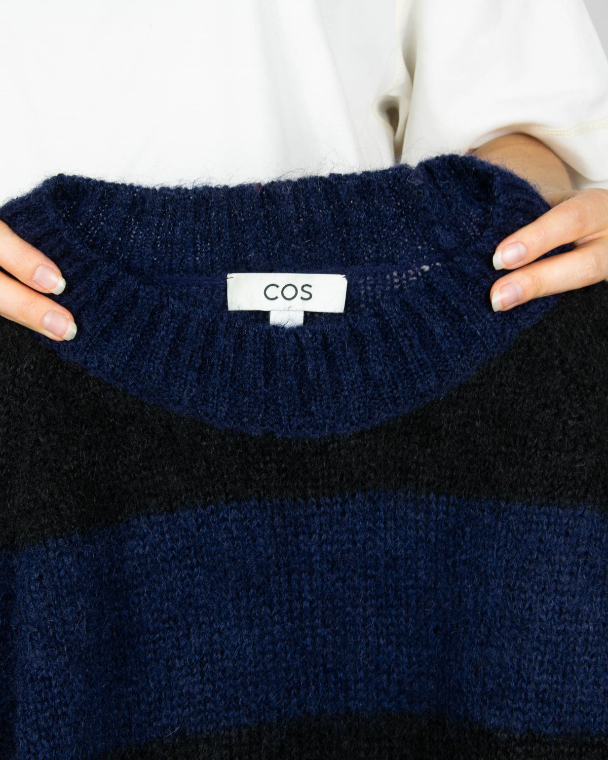 Navy and black mohair and wool striped sweater by COS