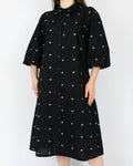 Black organic cotton shirt dress with embroidered dandelions by JUST FEMALE