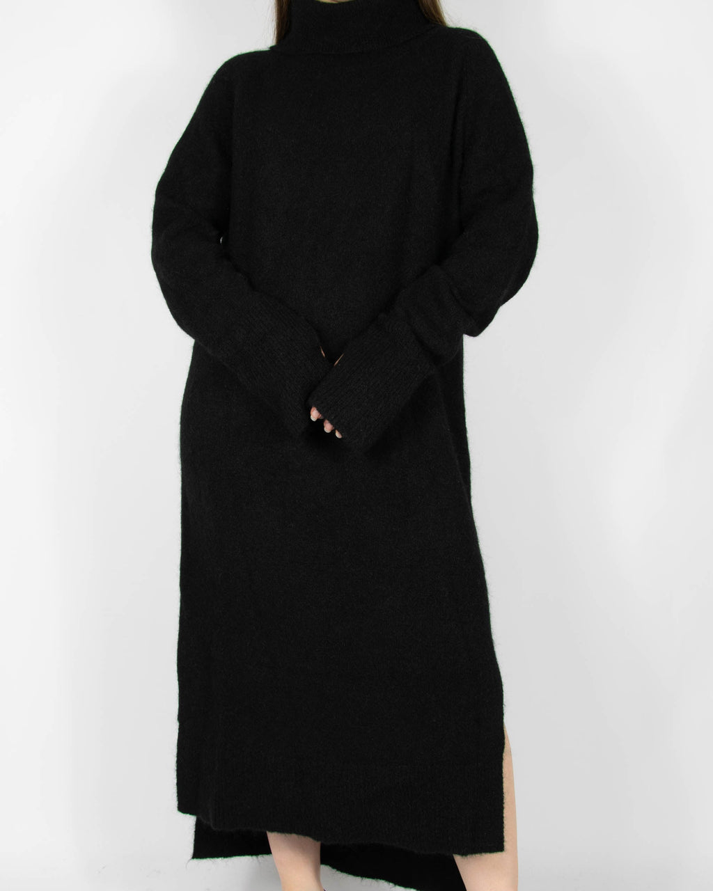 Black kid mohair and wool dress by Holzweiler