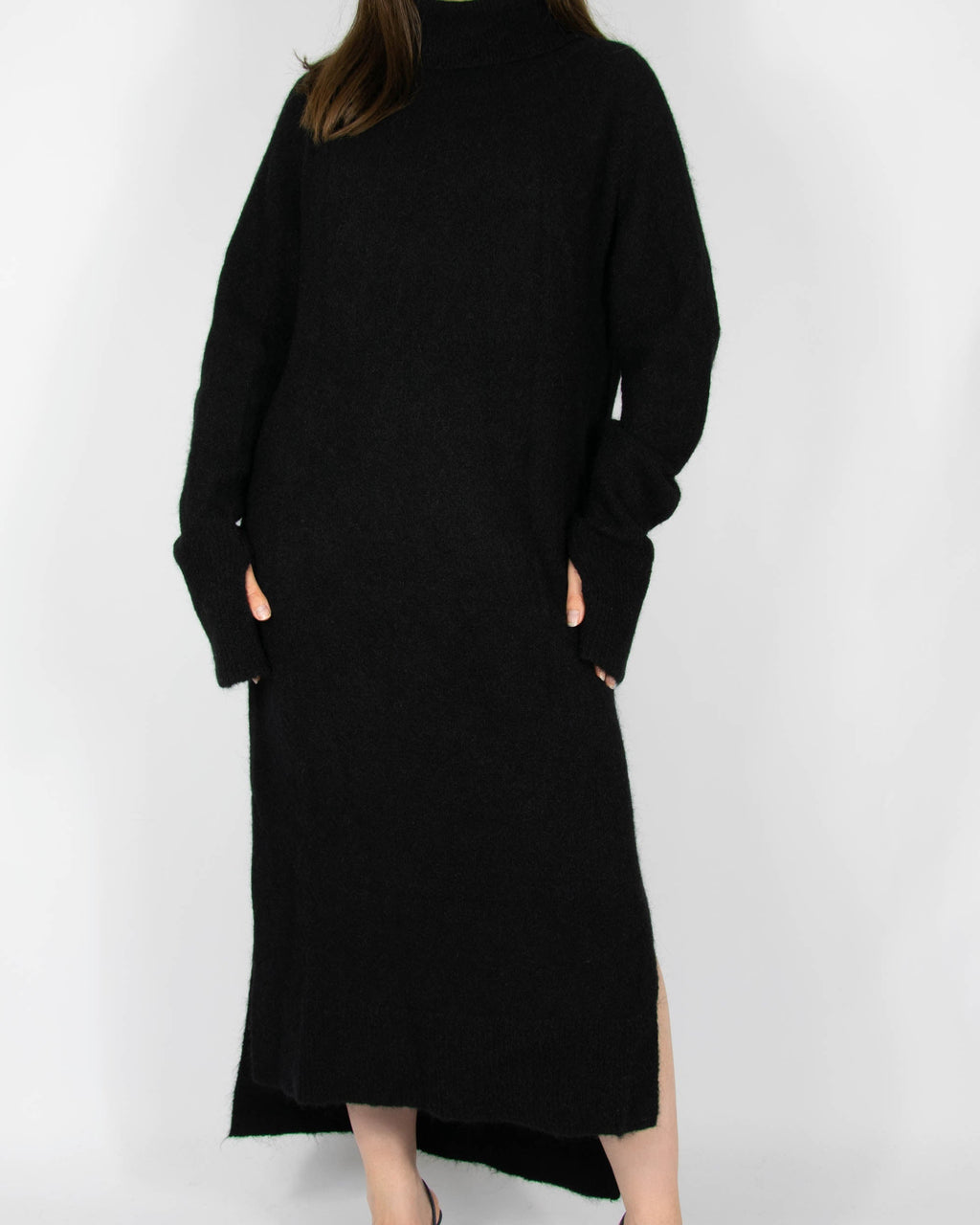 Black kid mohair and wool dress by Holzweiler