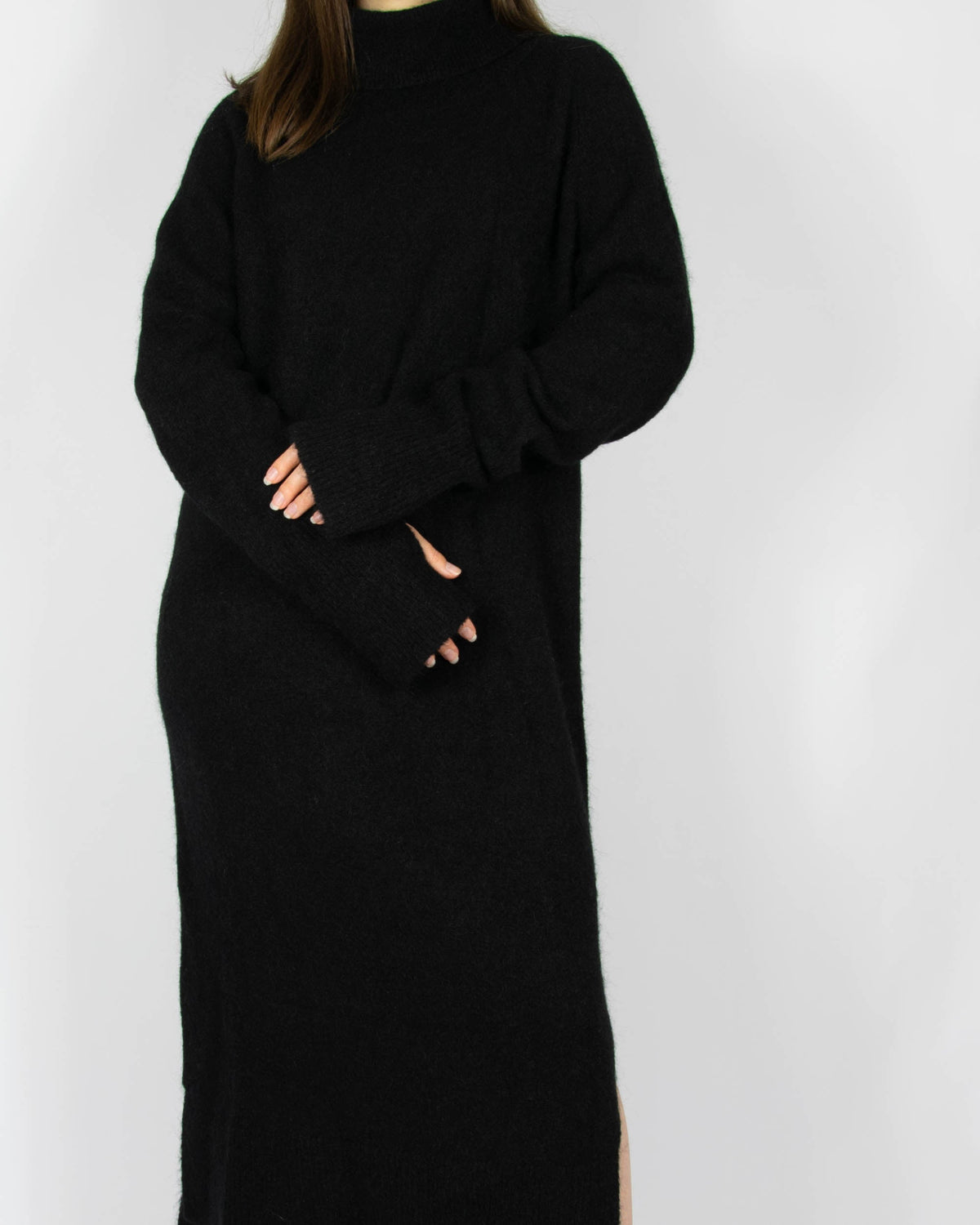 Black kid mohair and wool dress by Holzweiler
