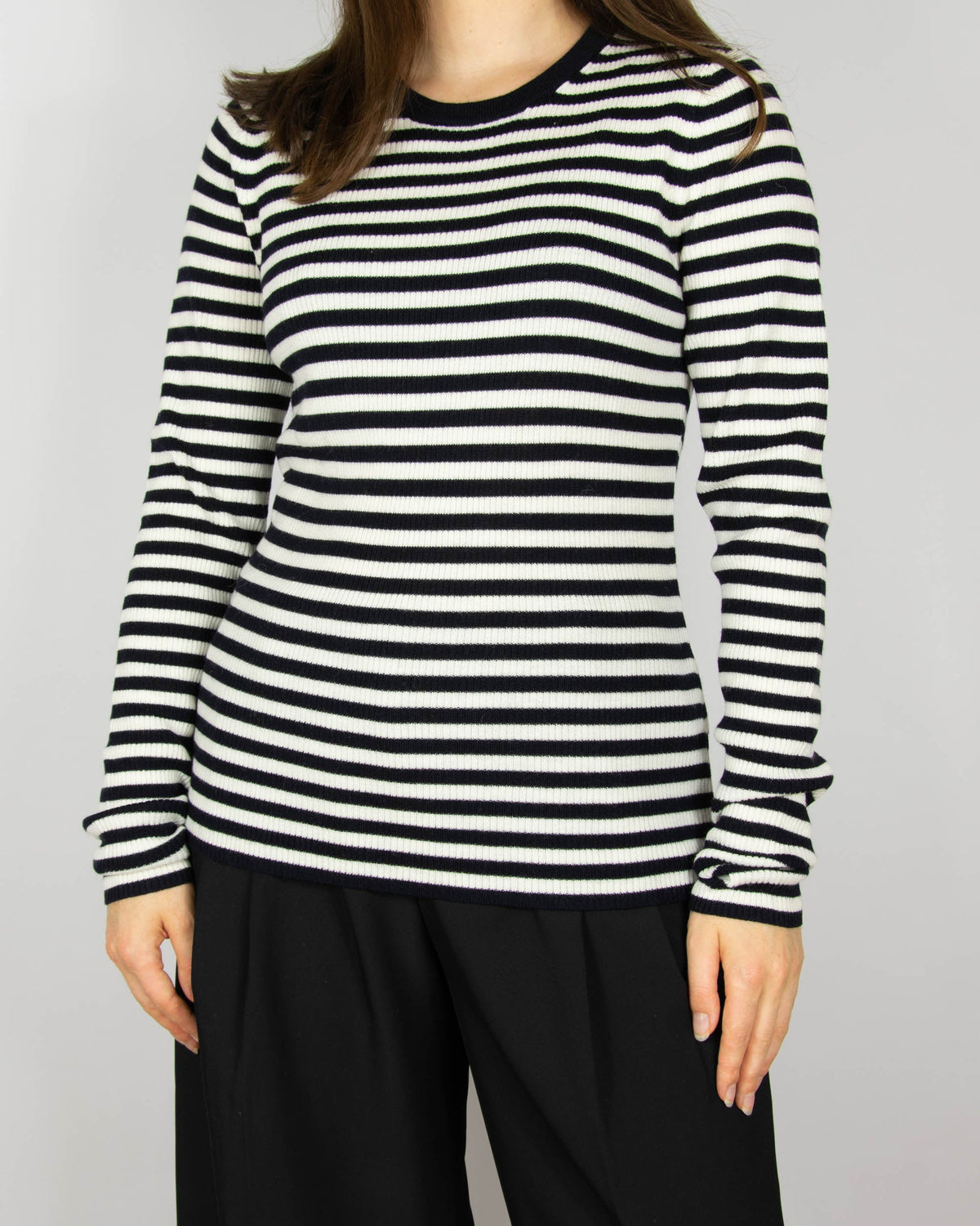 Black and white extra fine merino wool striped sweater by Cubus