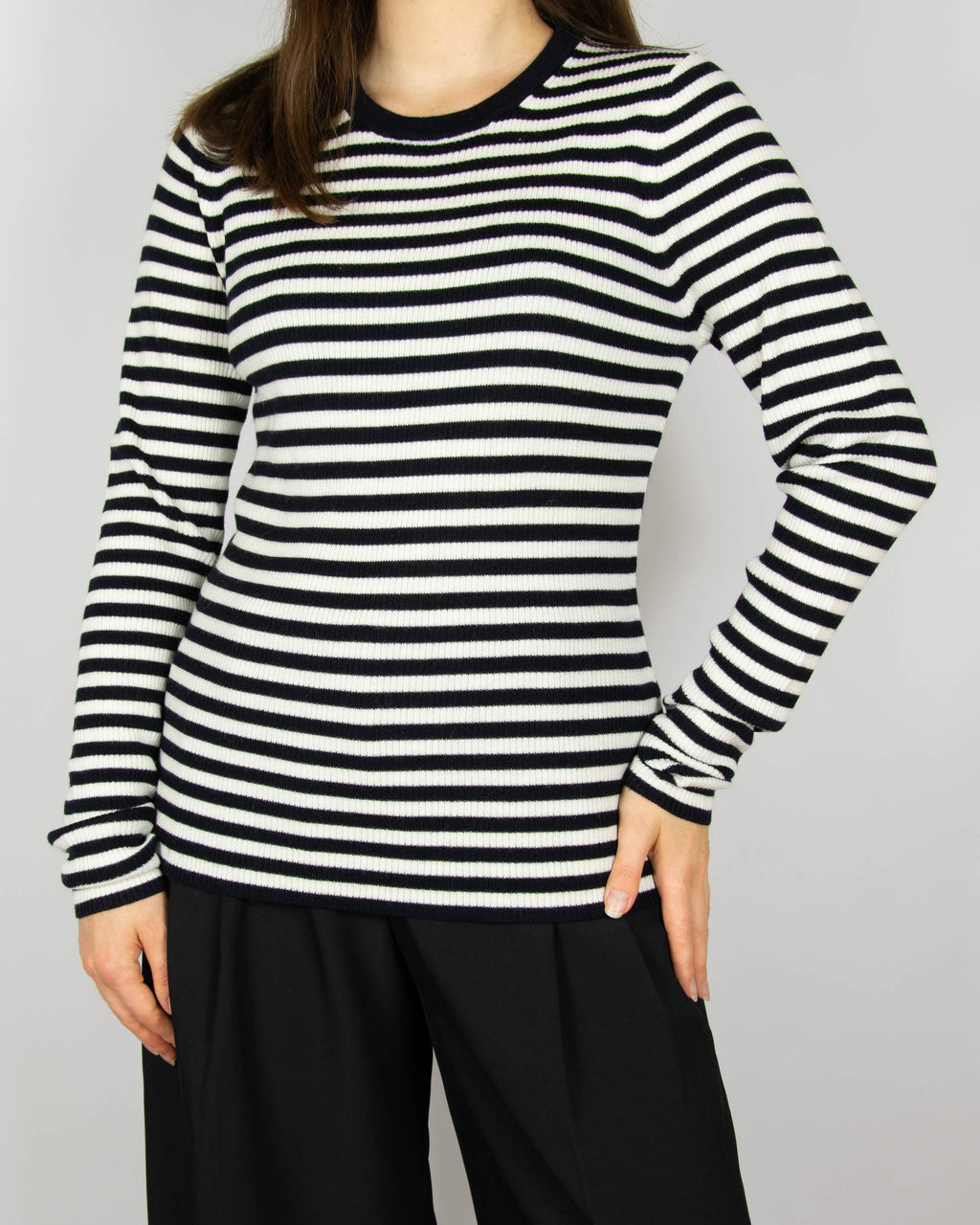 Black and white extra fine merino wool striped sweater by Cubus