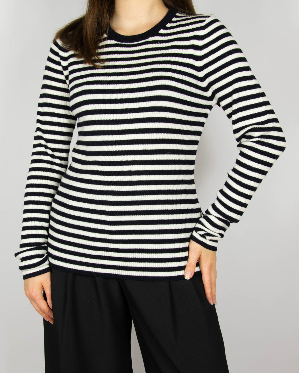 Black and white extra fine merino wool striped sweater by Cubus