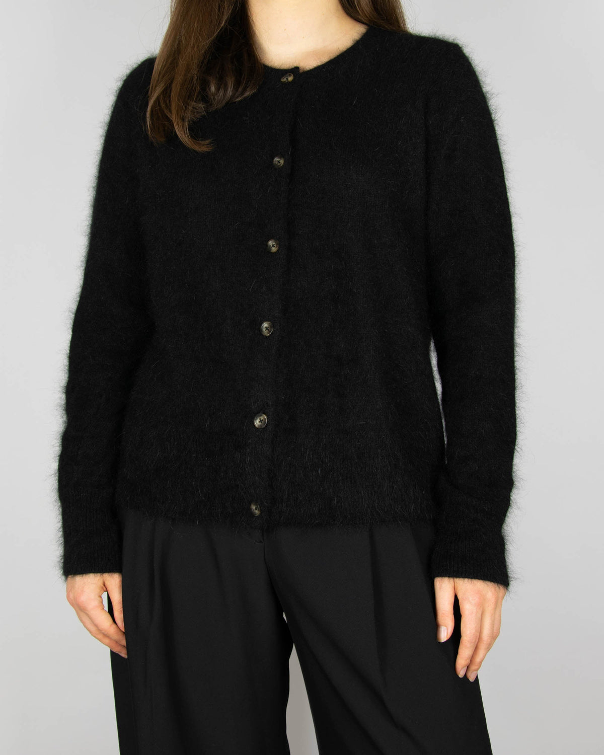 Black angora cardigan by Line of Oslo