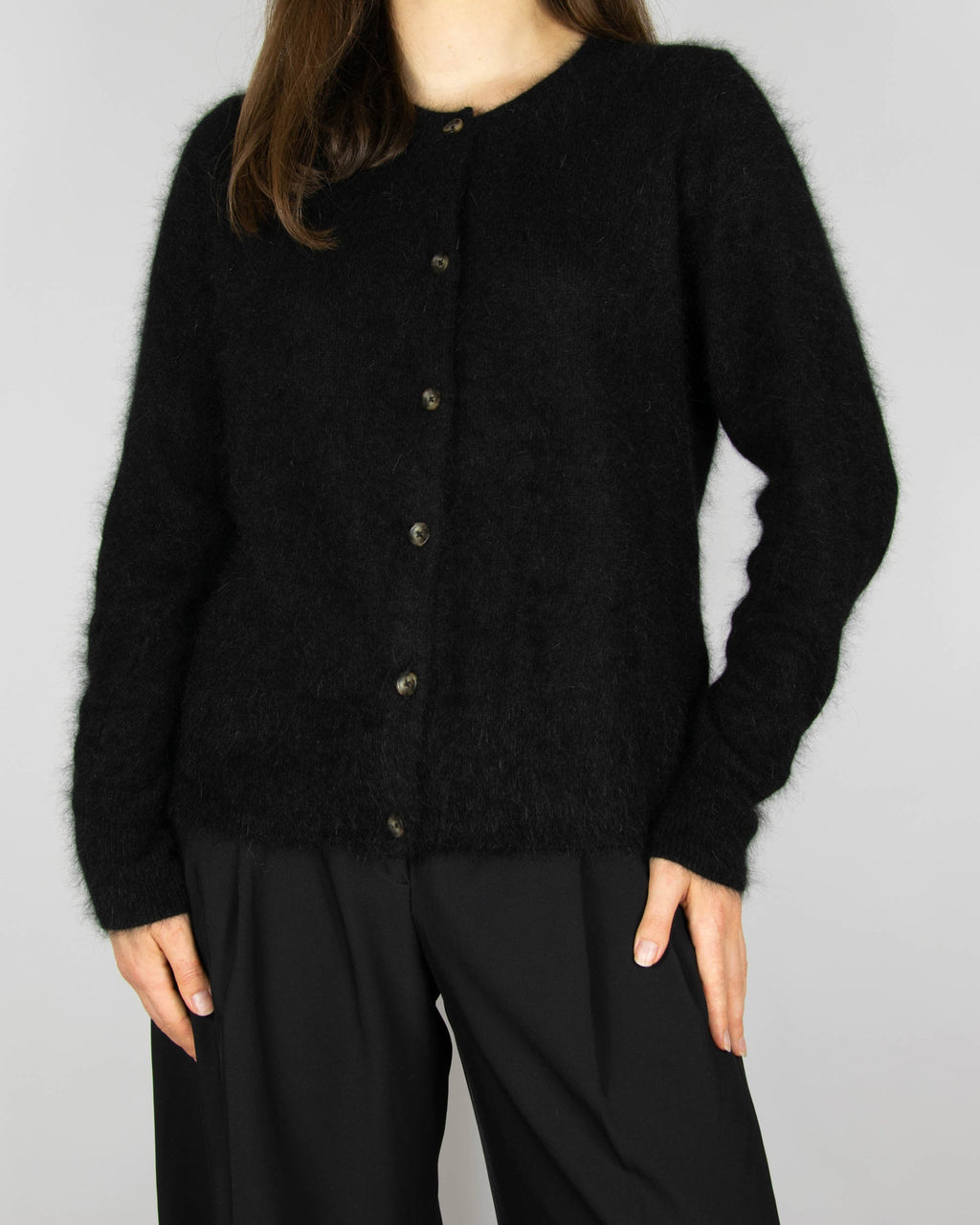 Black angora cardigan by Line of Oslo