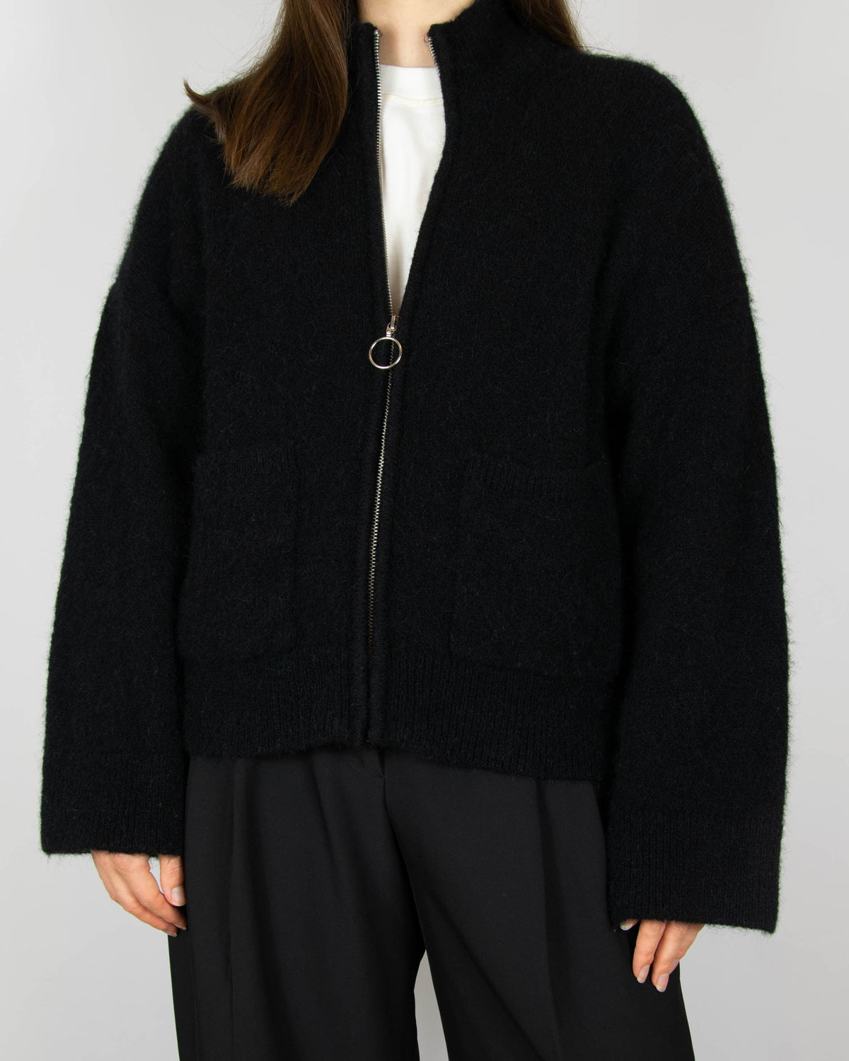 Black wool and alpaca cardigan by Selected