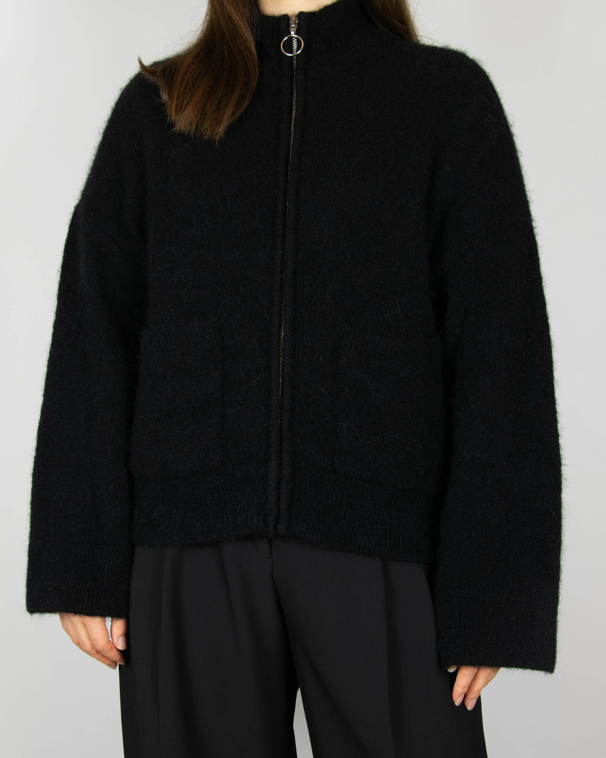 Black wool and alpaca cardigan by Selected