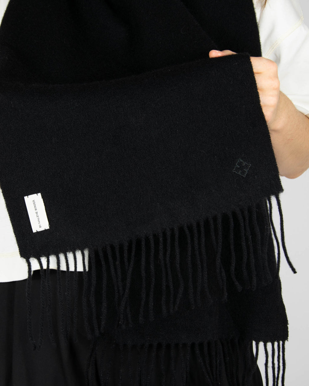 Black wool and cashmere scarf by Danish premium brand BY MALENE BIRGER
