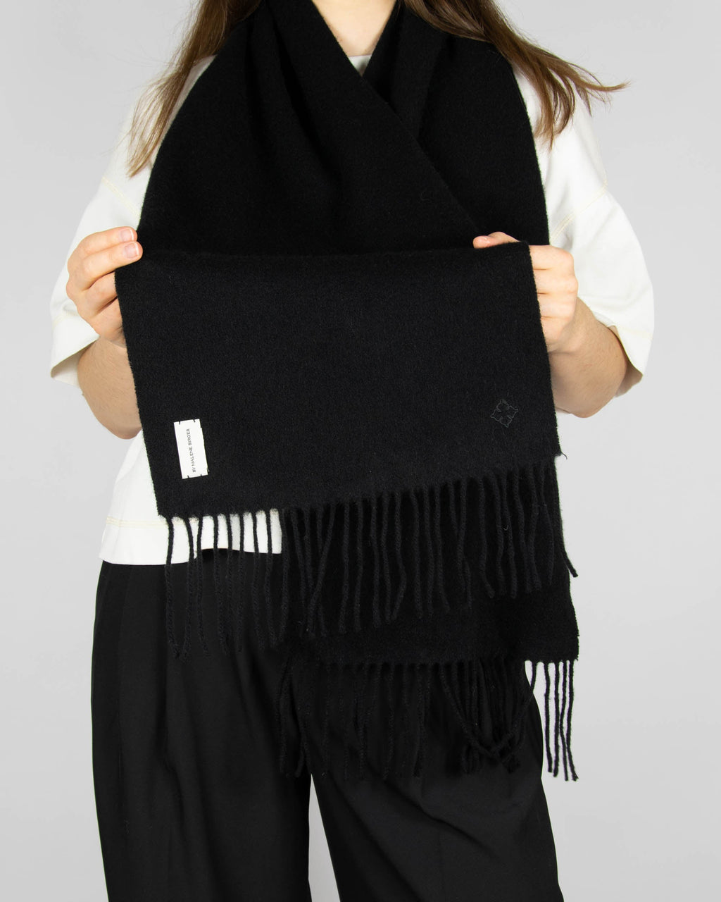 Black wool and cashmere scarf by Danish premium brand BY MALENE BIRGER