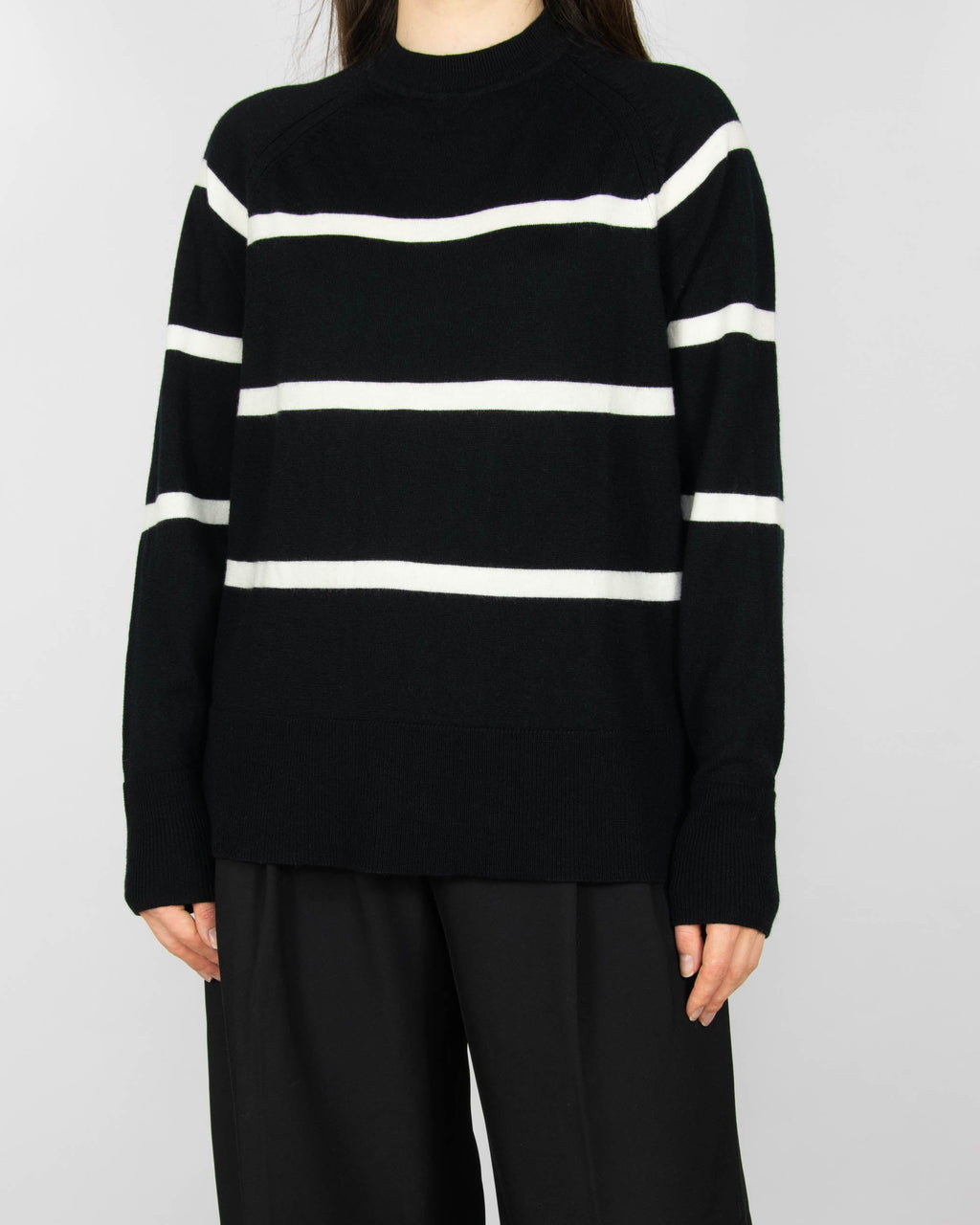 Black extrafine merino wool sweater with white stripes by Cubus