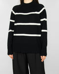 Black extrafine merino wool sweater with white stripes by Cubus