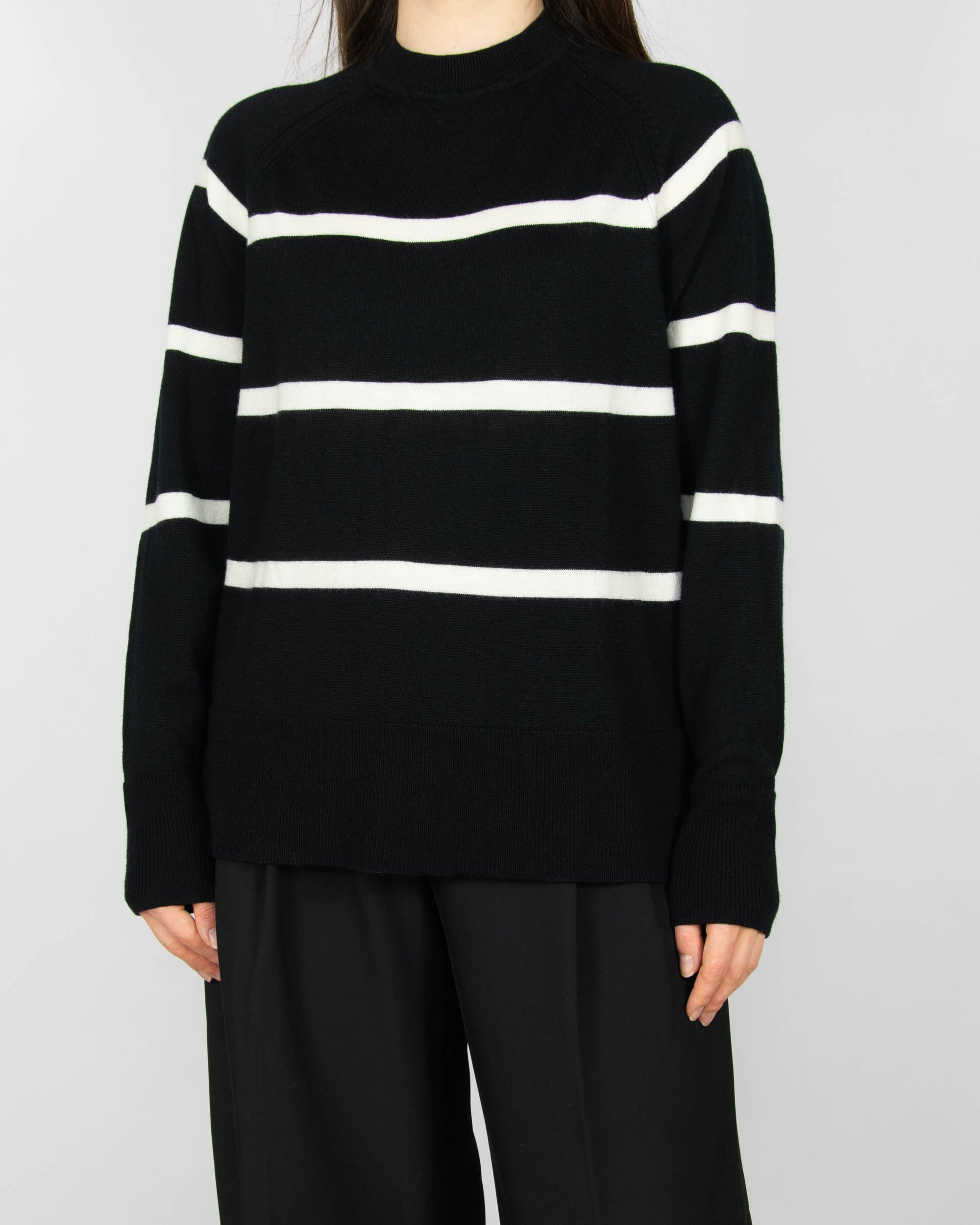 Black extrafine merino wool sweater with white stripes by Cubus