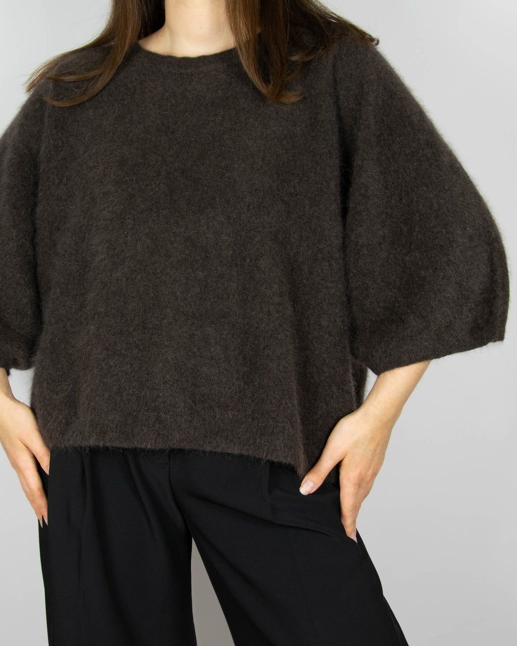 Chocolate brown brushed cashmere sweater by The White Company