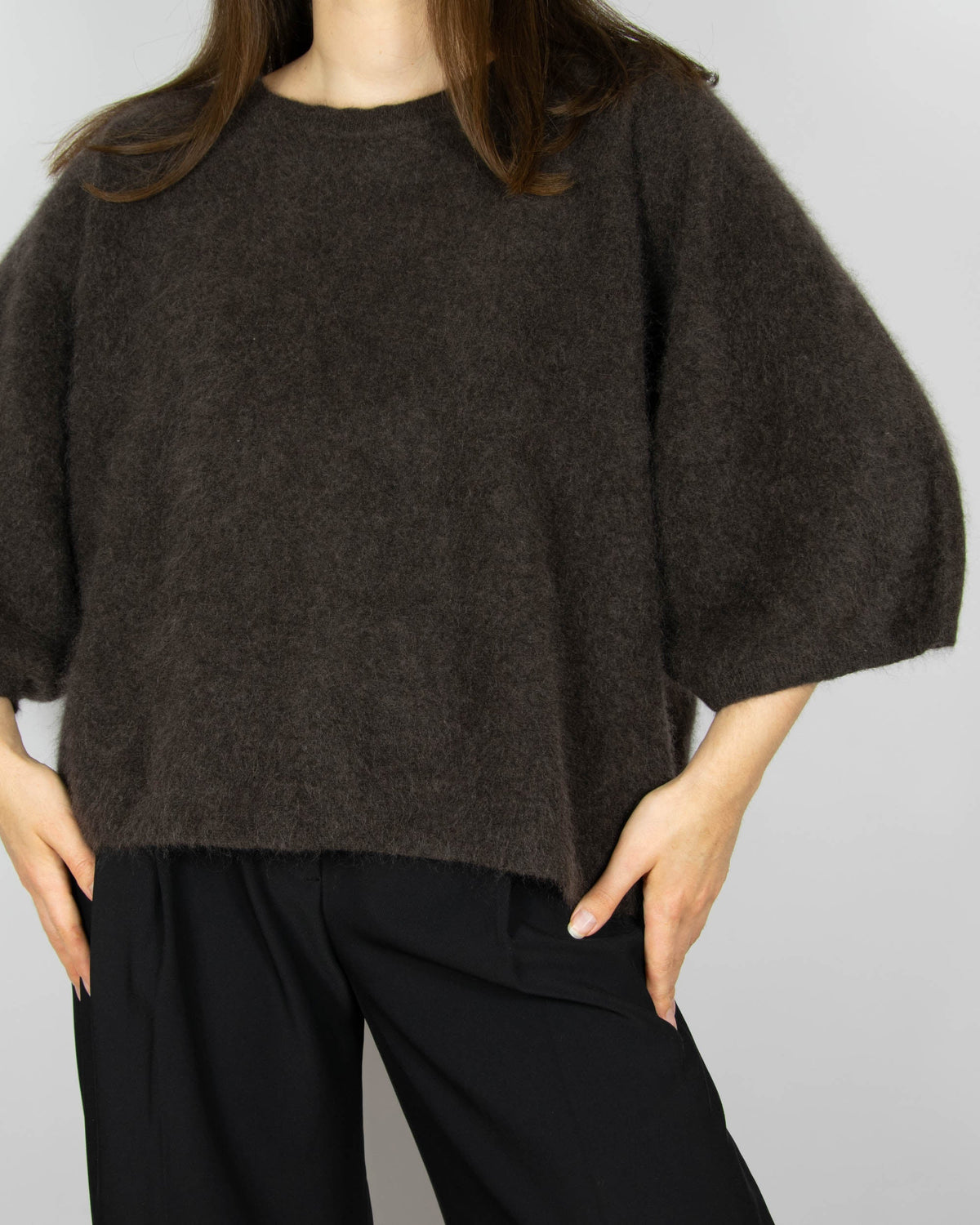 Chocolate brown brushed cashmere sweater by The White Company