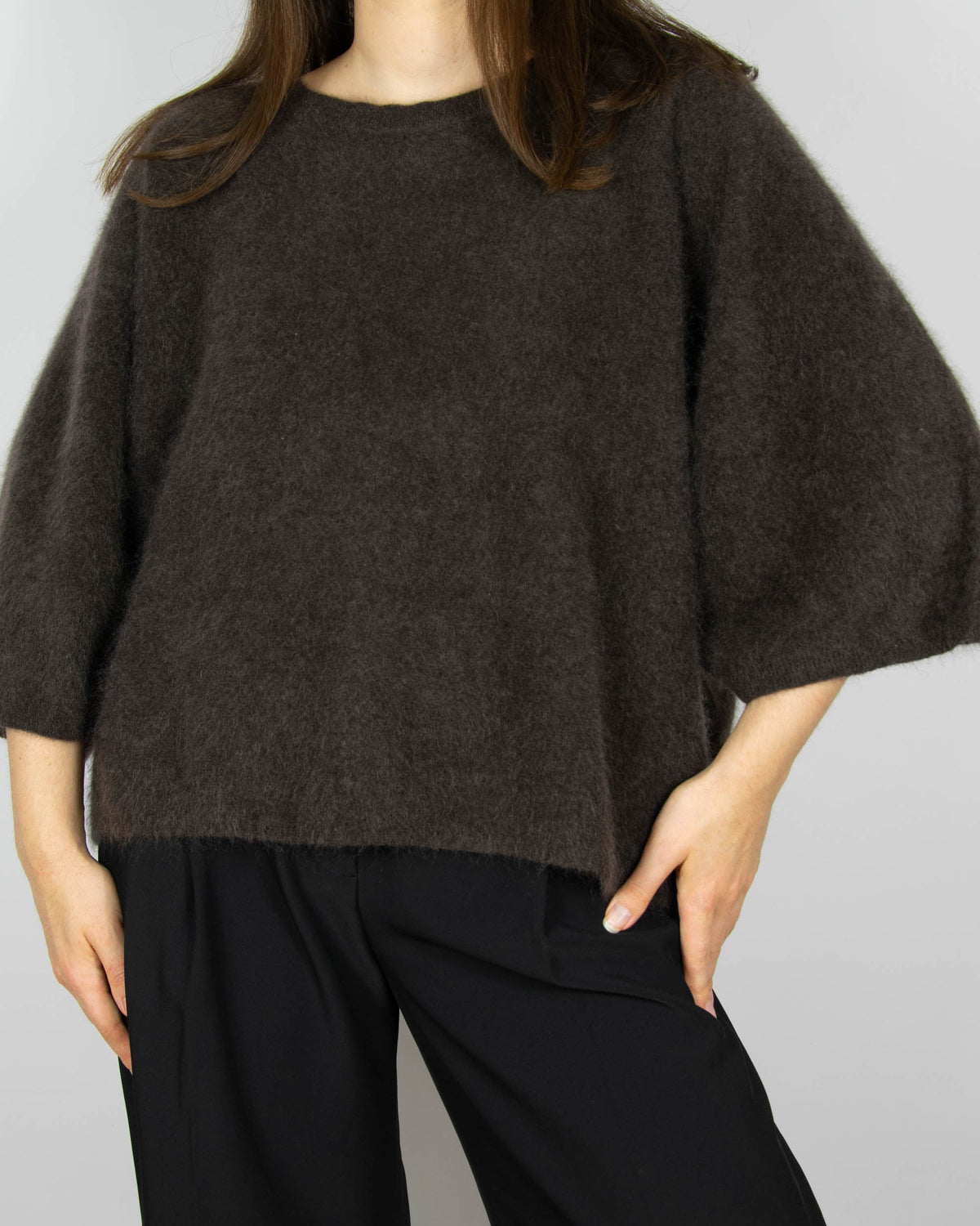 Chocolate brown brushed cashmere sweater by The White Company