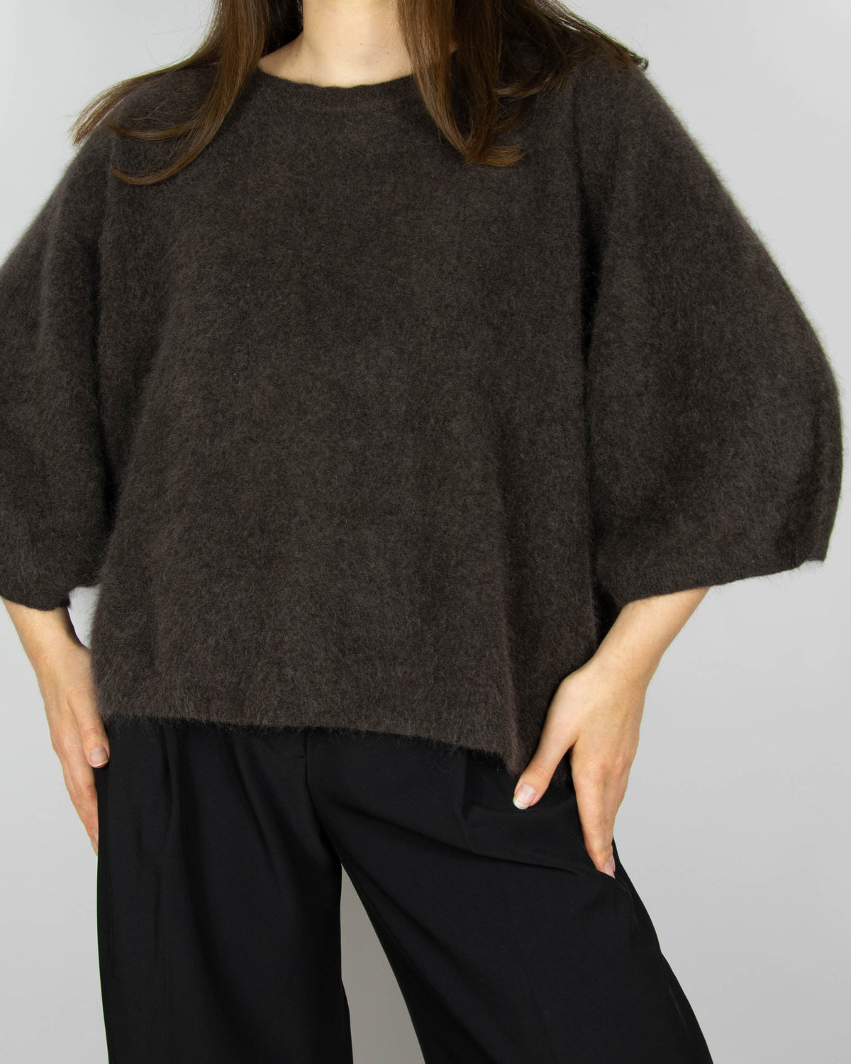 Chocolate brown brushed cashmere sweater by The White Company