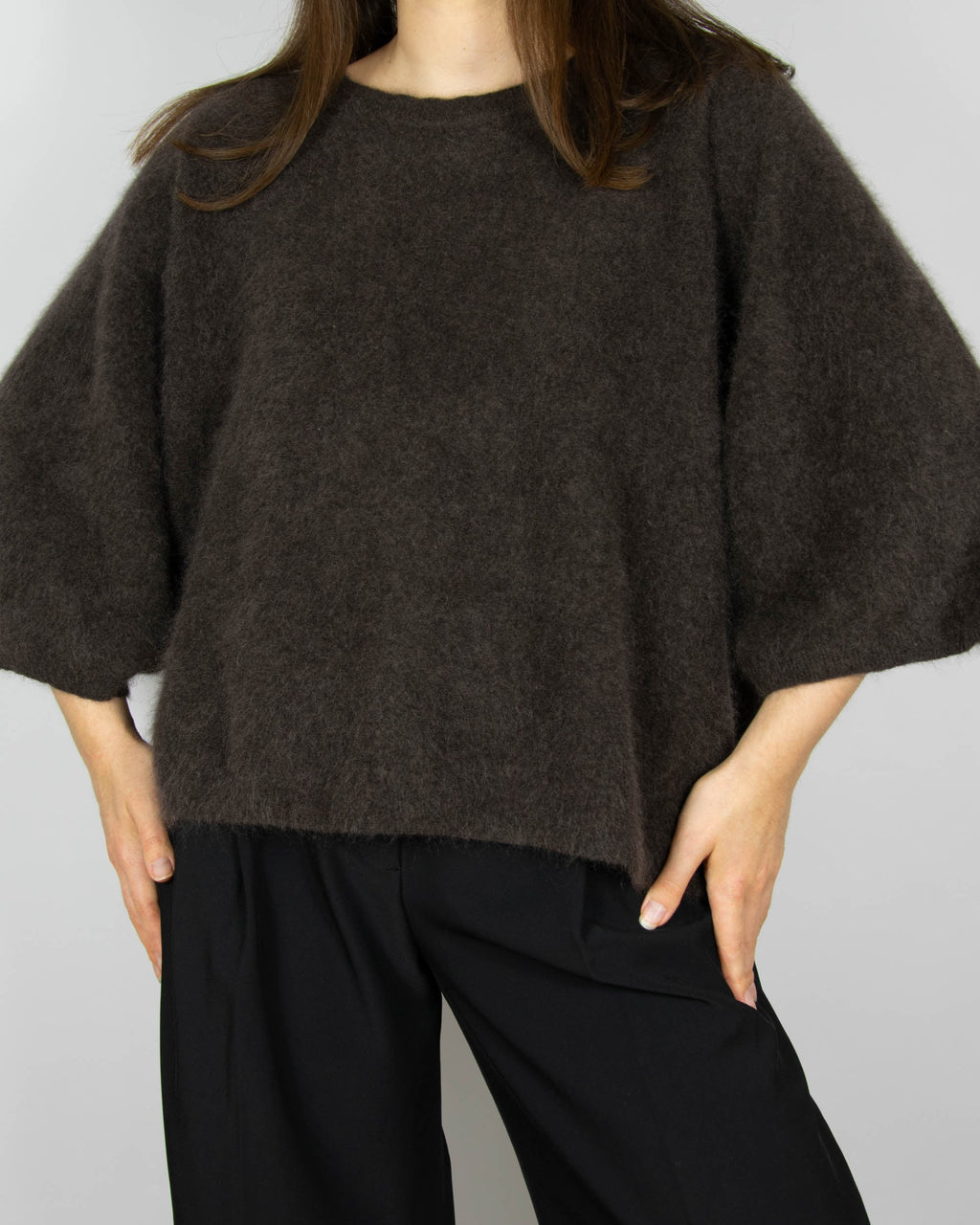 Chocolate brown brushed cashmere sweater by The White Company