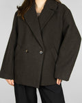 Chocolate brown short double-breasted oversized wool-blend coat by Lindex