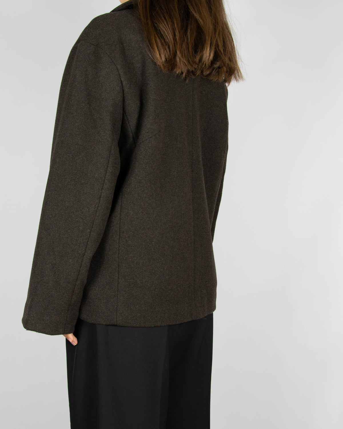 Chocolate brown short double-breasted oversized wool-blend coat by Lindex