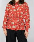 Red floral silk shirt by Norwegian brand FWSS (FALL WINTER SPRING SUMMER)