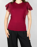 Burgundy wool blouse with silk ruffle sleeves by REDValentino
