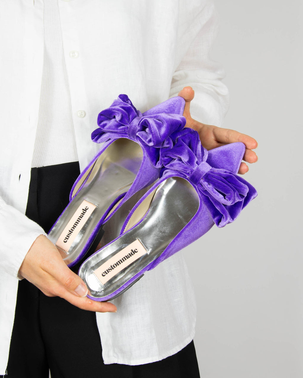 Purple velvet slides by Custommade