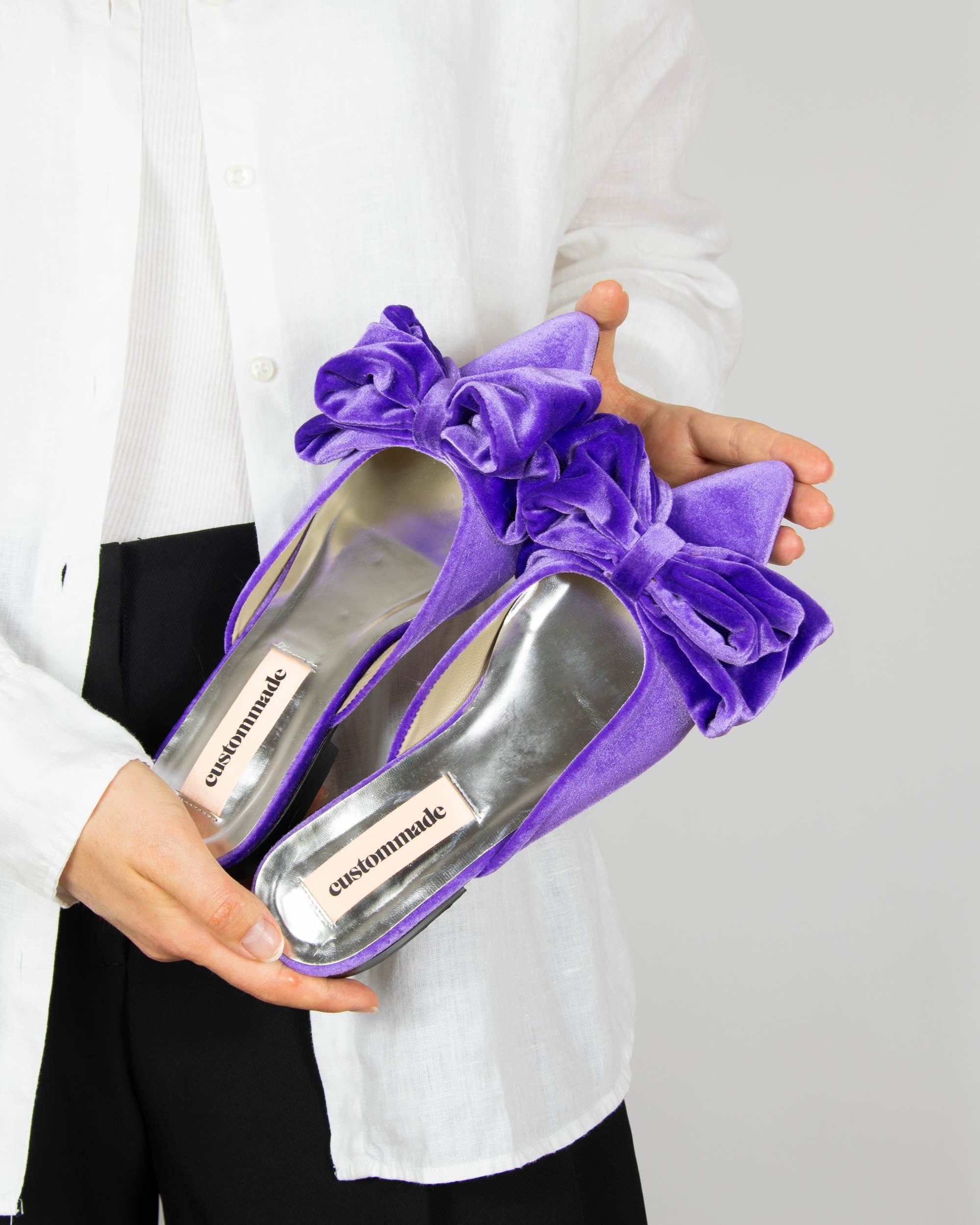 Purple velvet slides by Custommade