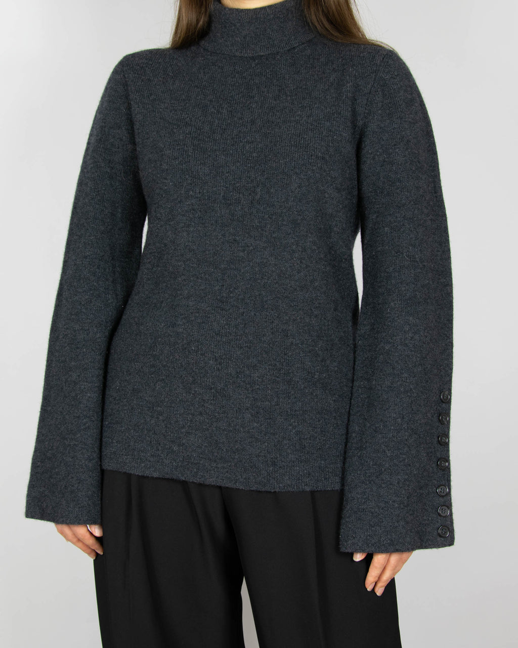 Charcoal grey merino wool turtleneck sweater by Norwegian premium brand Christian AKS / AKS LABEL.