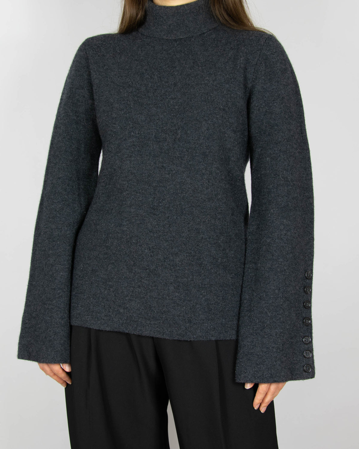 Charcoal grey merino wool turtleneck sweater by Norwegian premium brand Christian AKS / AKS LABEL.