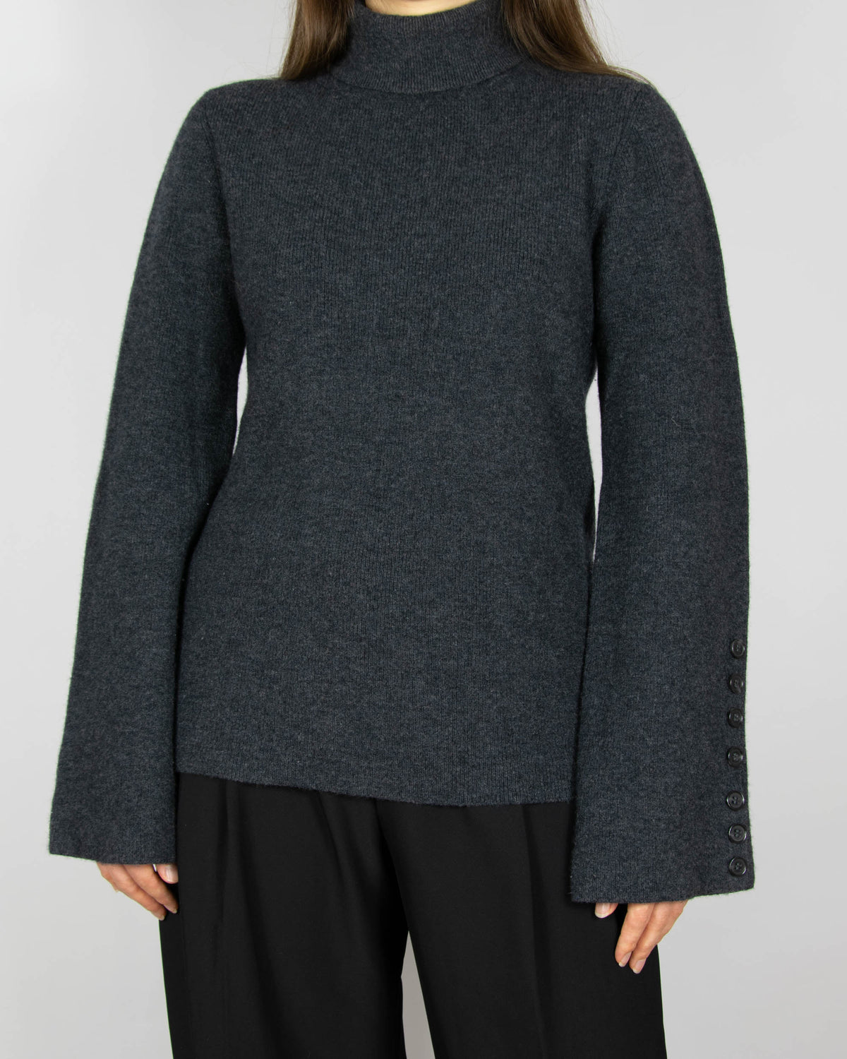 Charcoal grey merino wool turtleneck sweater by Norwegian premium brand Christian AKS / AKS LABEL.