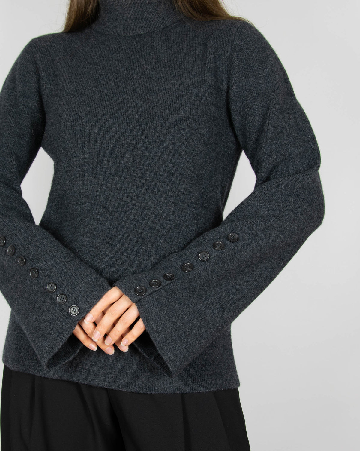 Charcoal grey merino wool turtleneck sweater by Norwegian premium brand Christian AKS / AKS LABEL.