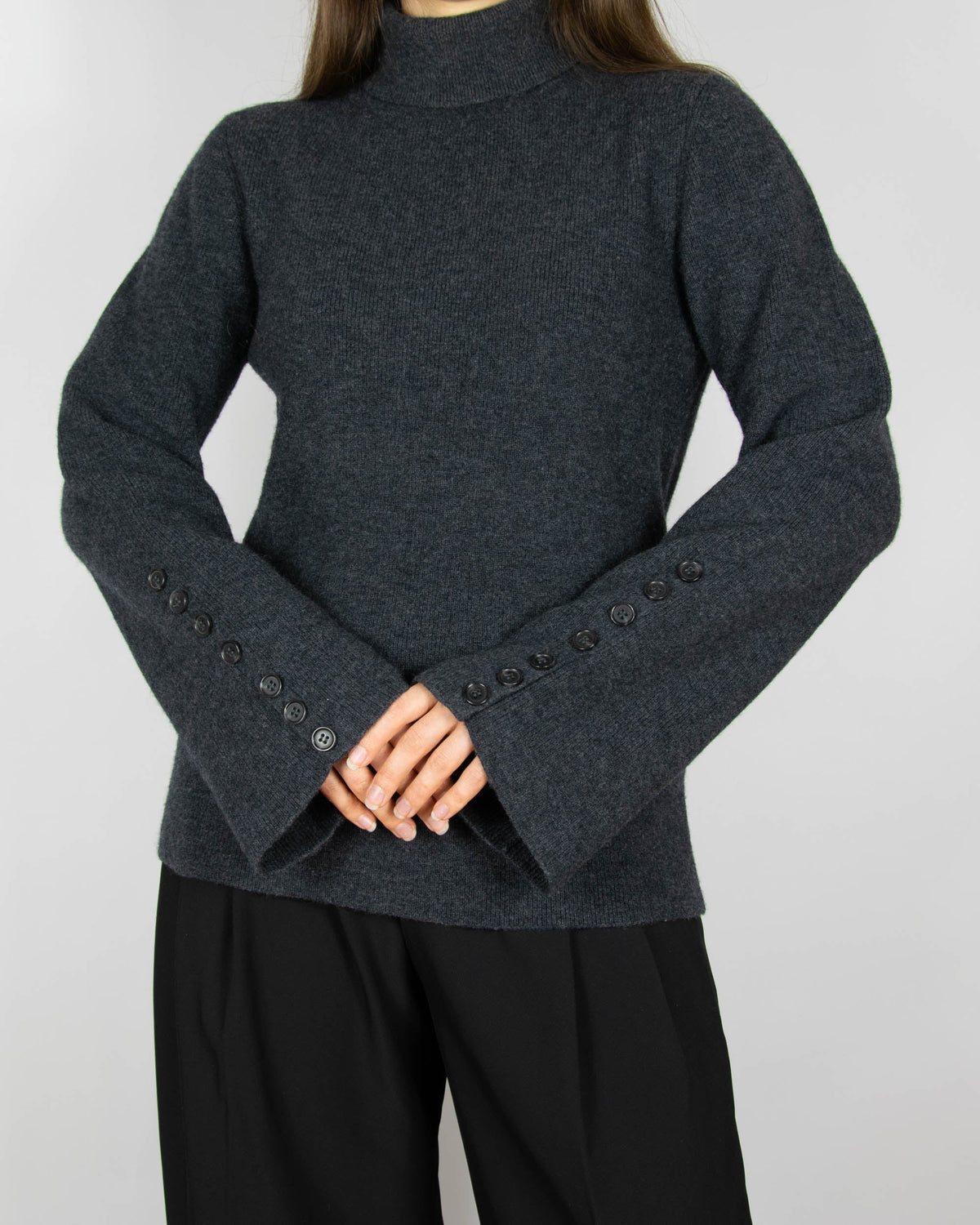 Charcoal grey merino wool turtleneck sweater by Norwegian premium brand Christian AKS / AKS LABEL.